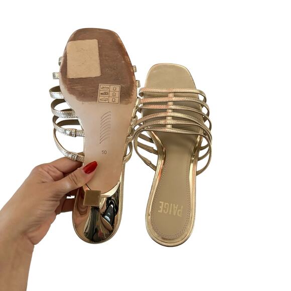 Paige Women’s Metallic Gold Strappy Slip On Formal Kitten Heels Size 10 - Picture 6 of 6